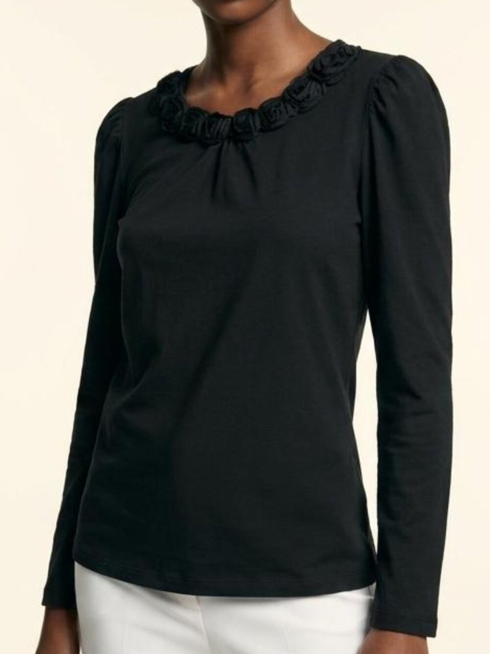 NWT Zara Girls 13-14 Black Floral Rosette Accent Long Sleeve Top